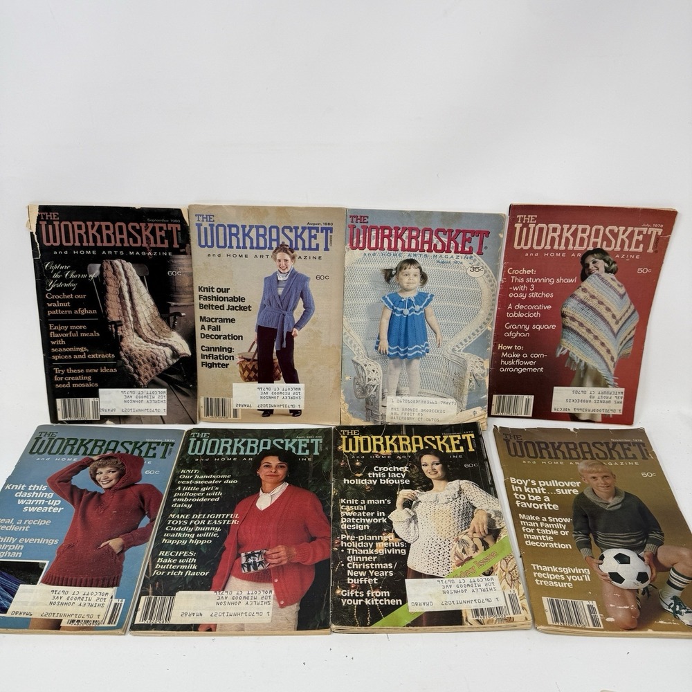 VINTAGE lot of 8 Workbasket and Home Arts magazines, 1970s & 1980